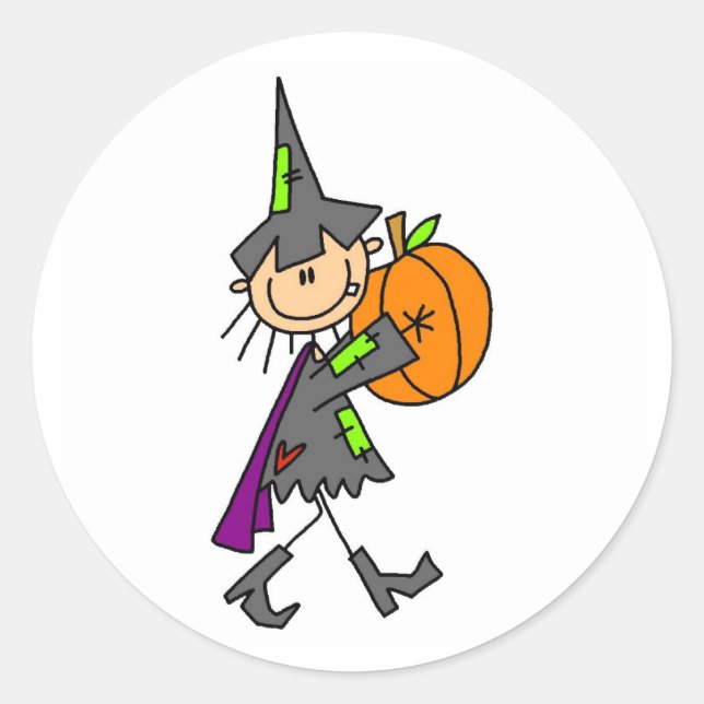Halloween Witch with Pumpkin Classic Round Sticker (Front)