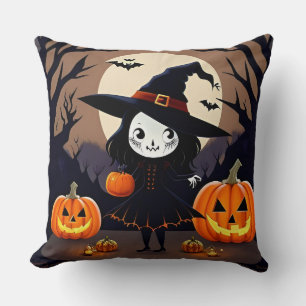 Halloween Witch with Pumpkins Cushion
