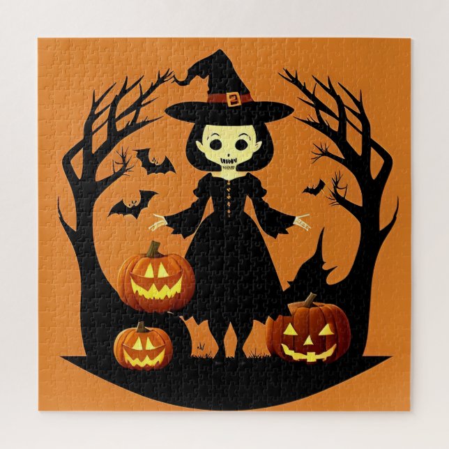 Halloween Witch with Pumpkins in Spooky Setting Jigsaw Puzzle (Vertical)
