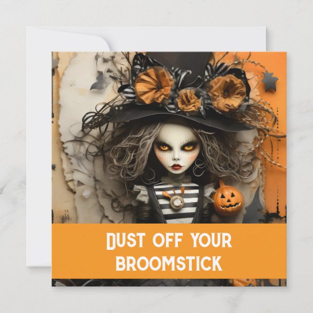 Halloween witch with pumpkins invitation (Front)