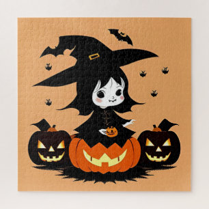 Halloween Witch with Pumpkins Jigsaw Puzzle