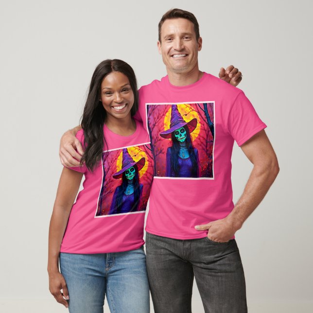 Halloween Witch with Skull Face Design T-Shirt (Unisex)