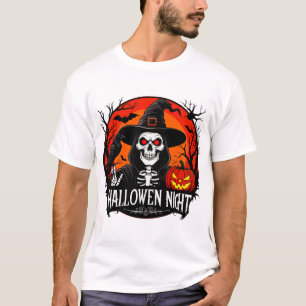 Halloween Witch With Skull Face Under Full Moon 🌕 T-Shirt