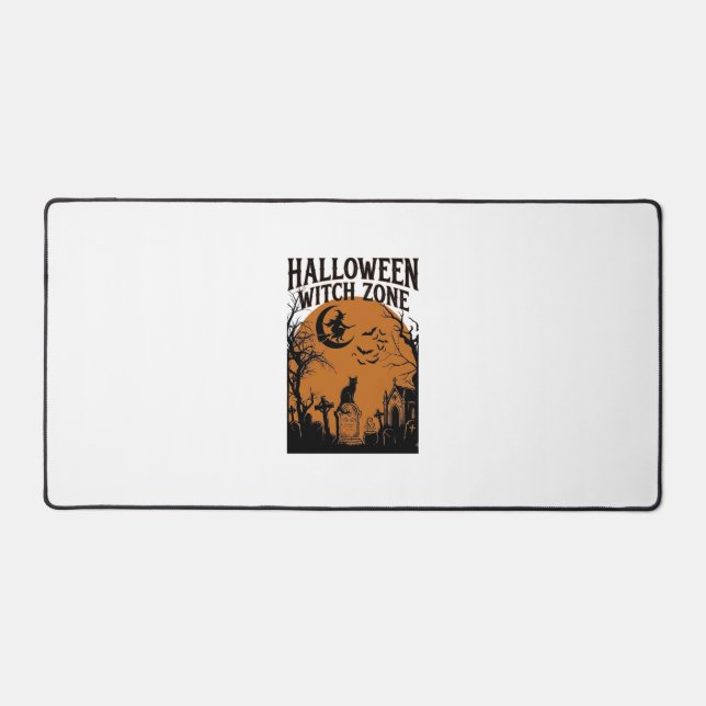 Halloween Witch Zone Black Cat Graveyard Bats Moon Desk Mat (Front)