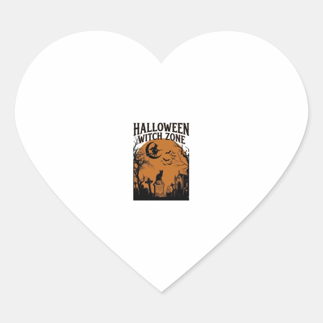 Halloween Witch Zone Black Cat Graveyard Bats Moon Heart Sticker (Front)