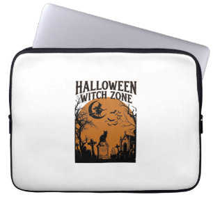 Halloween Witch Zone Black Cat Graveyard Bats Moon Laptop Sleeve