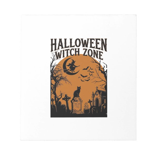 Halloween Witch Zone Black Cat Graveyard Bats Moon Notepad (Front)