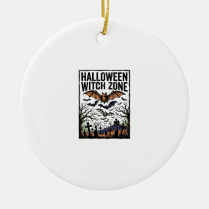 Halloween Witch Zone Vintage Graveyard Bats Design Ceramic Tree Decoration