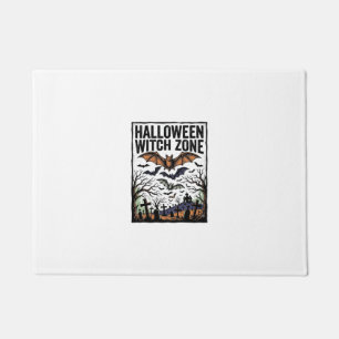 Halloween Witch Zone Vintage Graveyard Bats Design Doormat