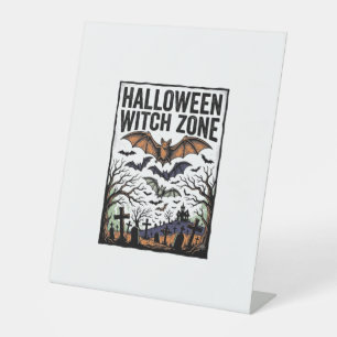 Halloween Witch Zone Vintage Graveyard Bats Design Pedestal Sign