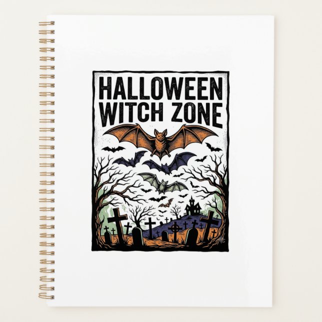 Halloween Witch Zone Vintage Graveyard Bats Design Planner (Front)