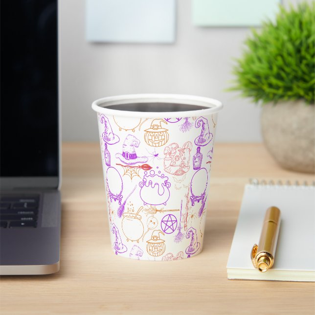 Halloween Witchcraft Pattern Neon 01 Paper Cups (Insitu)