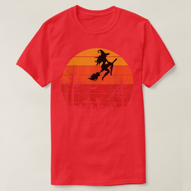 Halloween Witchcraft Witch Broom Spooky Graveyard  T-Shirt (Design Front)