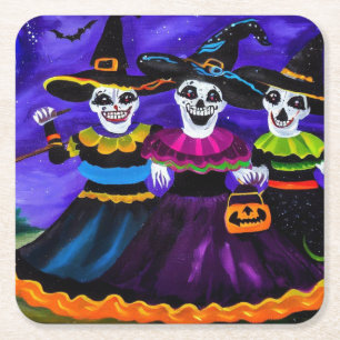 Halloween - Witches 2 Square Paper Coaster