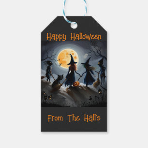 Halloween witches and friends gift tags