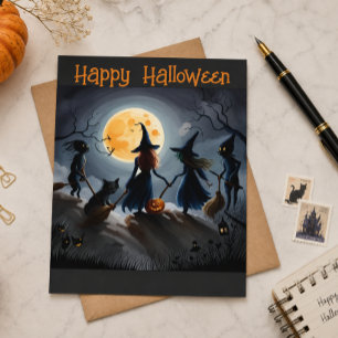 Halloween witches and friends postcard