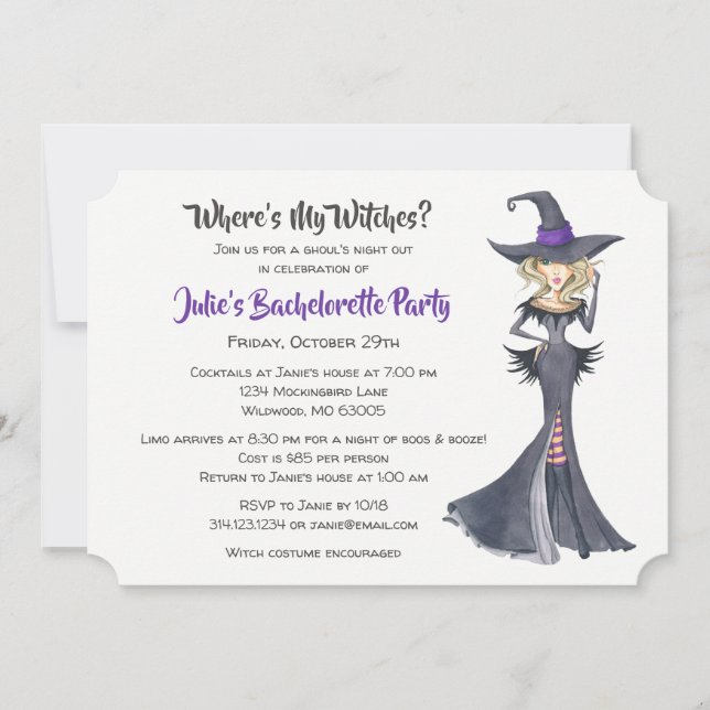 Halloween Witches Bachelorette Party Invitation (Front)