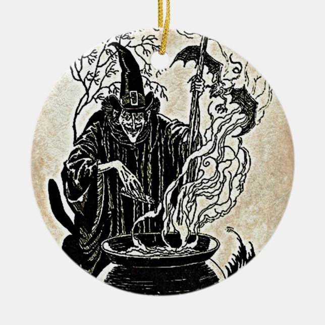 Halloween Witches Cauldron Ceramic Tree Decoration (Front)