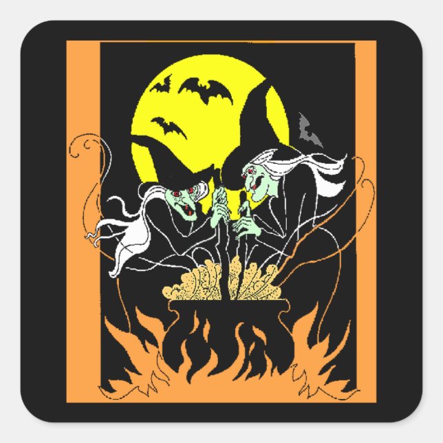 Halloween Witches Cauldron Square Sticker (Front)