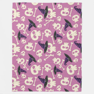 Halloween Witches Hats, Skulls and Bones Fleece Blanket