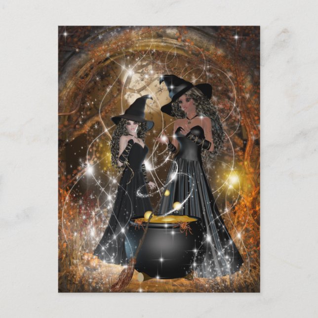 Halloween Witches in Black Postcard (Front)