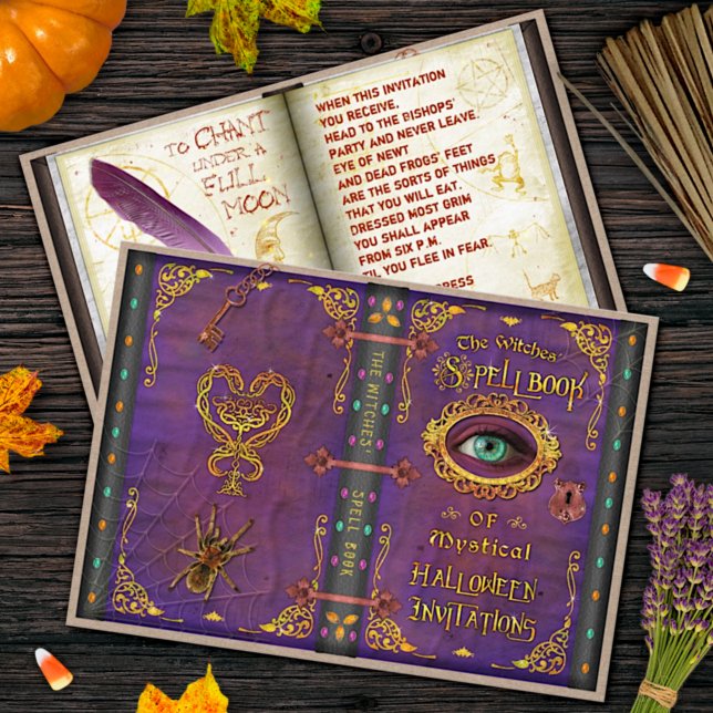 Halloween Witches Magic Spell Book Eyeball Spider Invitation (Creator Uploaded)
