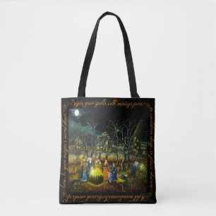 Halloween witches with cauldron tote bag