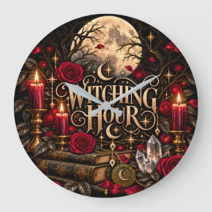 Halloween Witching Hour Gothic Moon Roses Large Clock
