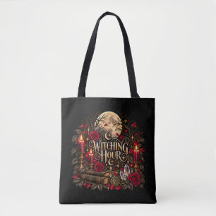 Halloween Witching Hour Gothic Moon Roses Spooky Tote Bag