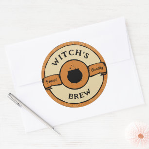 halloween witch's brew lable classic round sticker