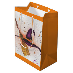 Halloween Witch's Hat and Broom Medium Gift Bag