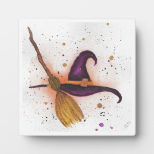 Halloween Witch's Hat and Broom Plaque