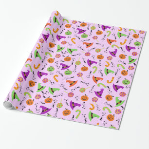 Halloween Witch's Hat Candy & Pumpkins 3 Wrapping Paper