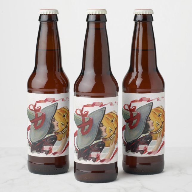 Halloween Witch's Kiss: Magic Jack o Lantern Beer Bottle Label (Bottles)