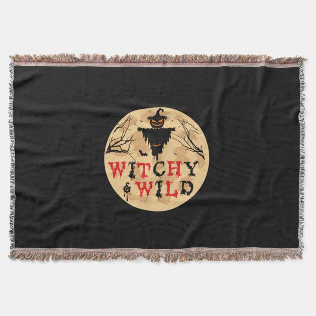 Halloween Witchy And Wild Birthday Throw Blanket (Front)