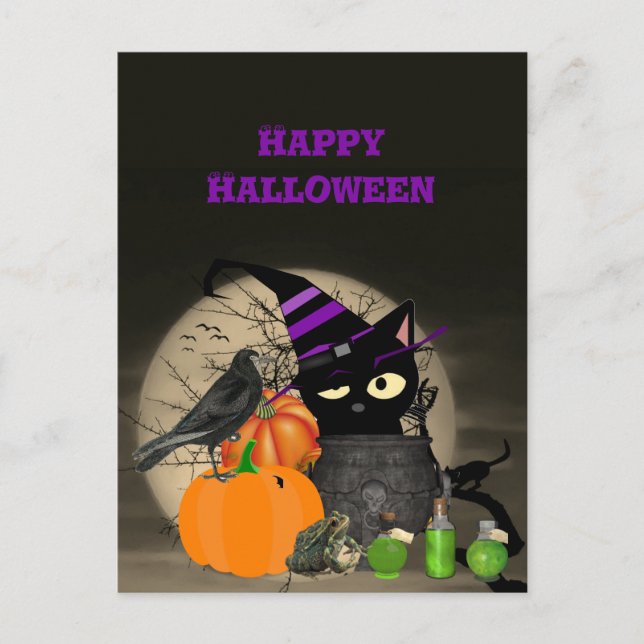 Halloween Witchy Black Cat For Kids Postcard (Front)