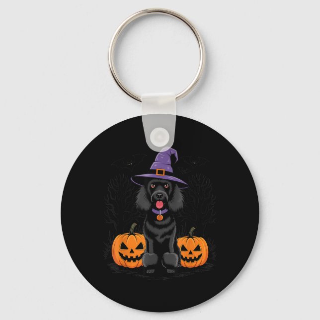 Halloween Witchy Black Standard Poodle Dog Spooky Key Ring (Front)