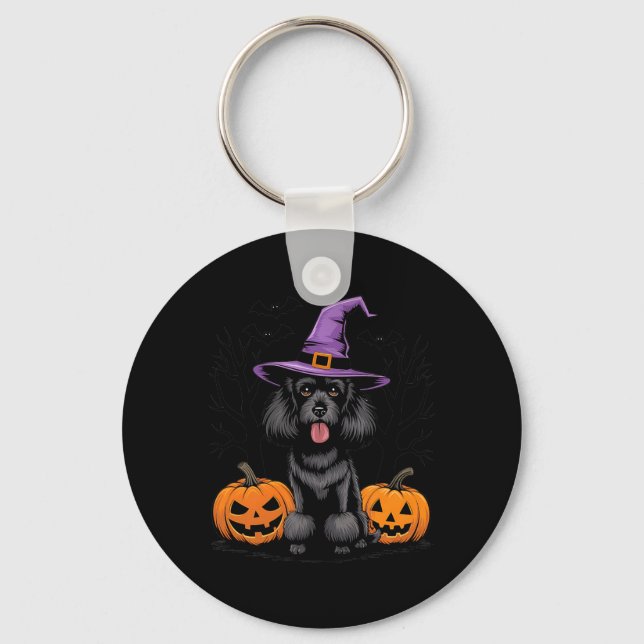 Halloween Witchy Black Standard Poodle Dog Spooky Key Ring (Front)