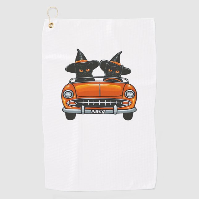 Halloween Witchy Cats Classic T-Shirt Golf Towel (Front)