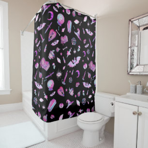Halloween : Witchy Goth Pattern Shower Curtain