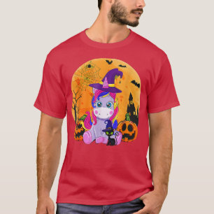 Halloween Witchy Unicorn Black Cat Pumpkin Girls W T-Shirt