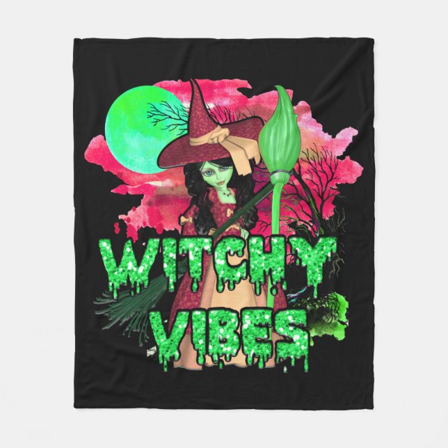 Halloween Witchy Vibes Fleece Blanket (Front)