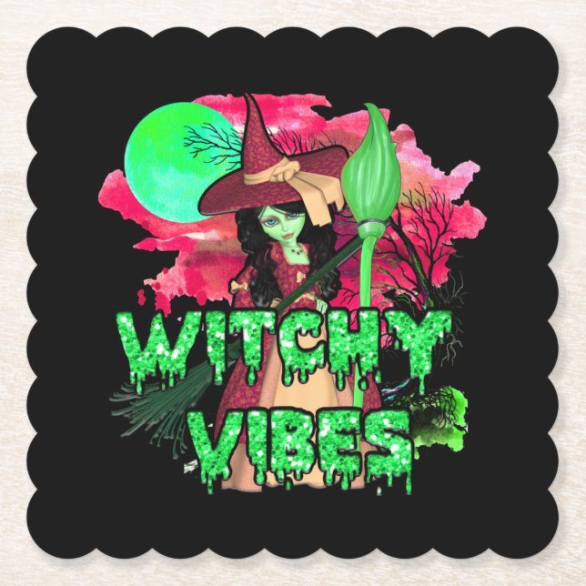 Halloween Witchy Vibes Paper Coaster (Front)
