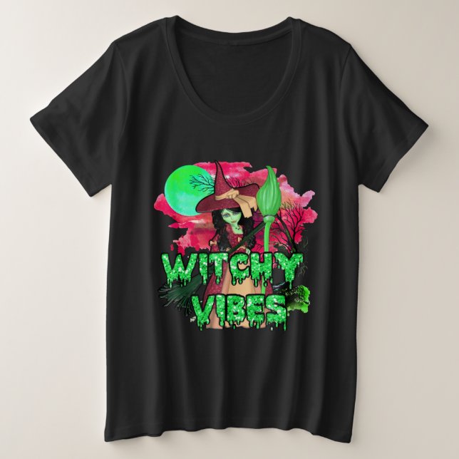 Halloween Witchy Vibes Plus Size T-Shirt (Design Front)
