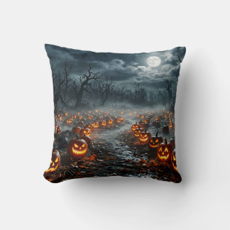 Halloween with Creepy Trees and Jack O Lanterns Cushion