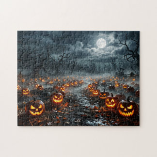 Halloween with Creepy Trees and Jack O Lanterns Jigsaw Puzzle