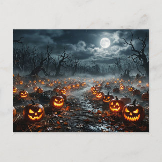 Halloween with Creepy Trees and Jack O Lanterns Postcard