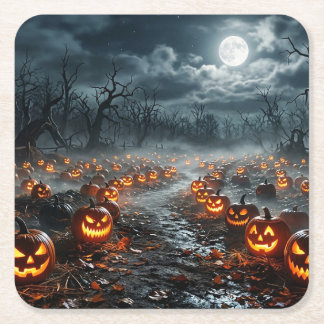 Halloween with Creepy Trees and Jack O Lanterns Square Paper Coaster