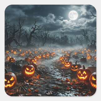 Halloween with Creepy Trees and Jack O Lanterns Square Sticker
