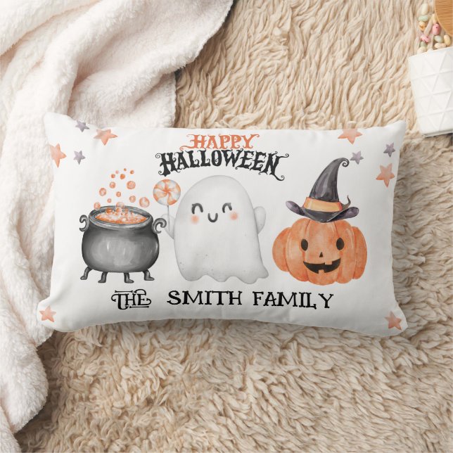 Halloween with Cute Ghost and Pumpkin Lumbar Cushion (Blanket)